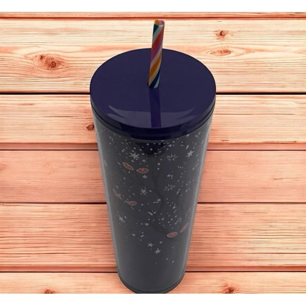 Starbucks Tree Glow In Dark Cold Cup 24 Oz‎ Halloween Purple Stars Spooky Eyes